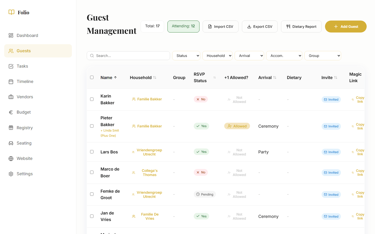 RSVP bruiloft: hoe je bevestigingen verzamelt zonder gedoe — Folio